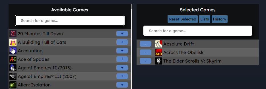 An image showing the list of games in a users steam library.